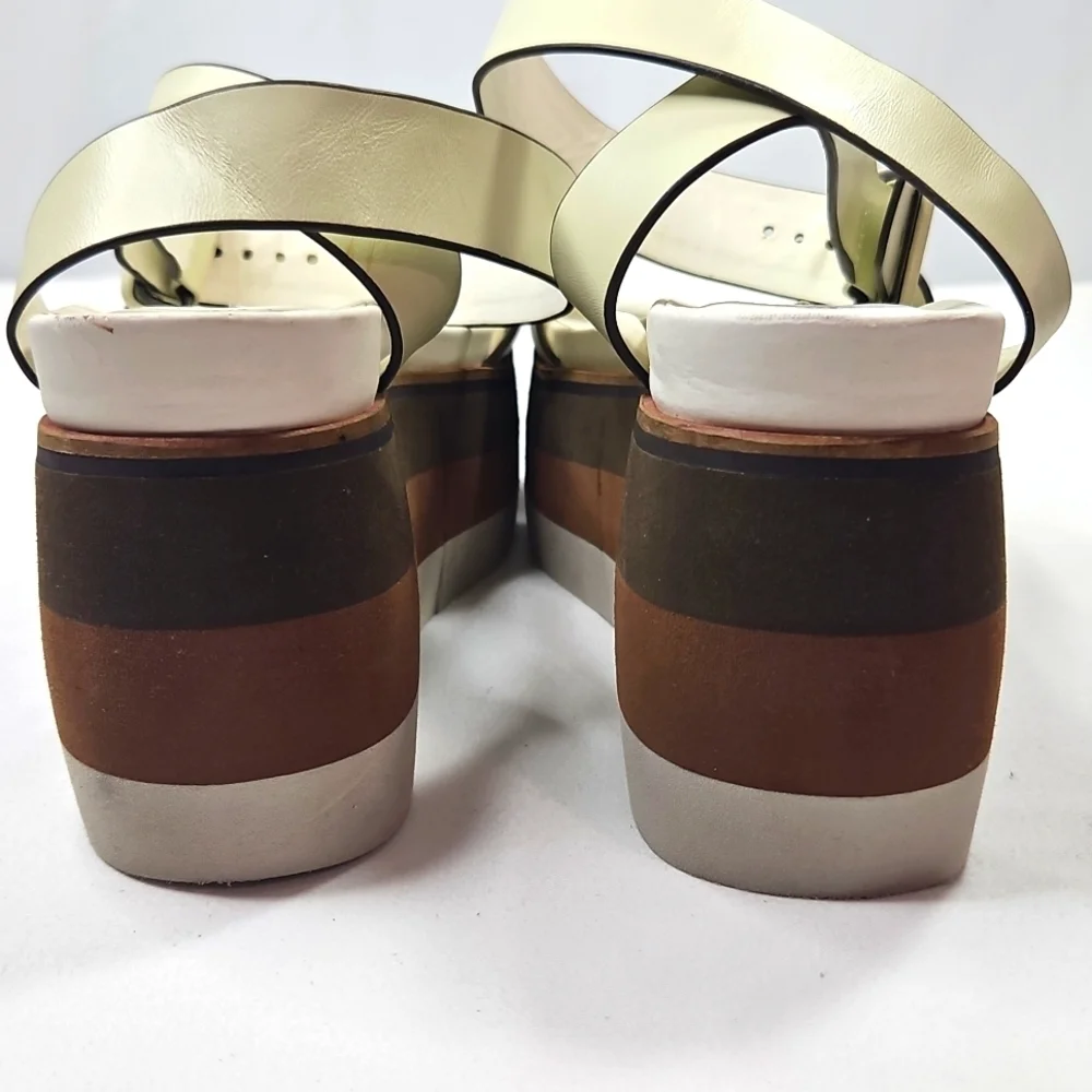 Naked Feet Cream and Brown Platform Sandals Sz 9.5
